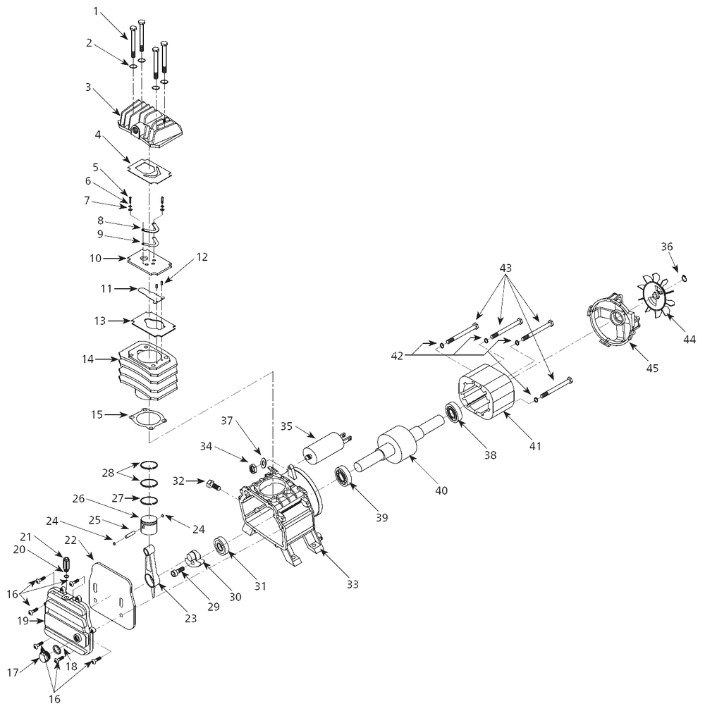 Pump Parts Diagram and Parts List for HX5100  Campbell Hausfeld Compressor